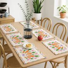 4pcs Easter Theme Placemats, Cute Rabbit Pattern With Diamond Elements And Floral Design, Suitable For Party Dining And Easter Decoration. Size: 30x45cm, Applicable For Seasonal Home Decor, Holiday Table Decor, Farmhouse Style, Washable And Durable. An Ideal Gift Choice. - Multicolor - View 9