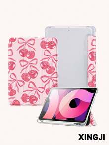 1个粉色半色调樱桃图案平板电脑保护套，兼容10.2英寸（第十代）/（A16）11英寸（第十一代，2025款）、Pro 11英寸（2021/2020款）、Galaxy Tab A8 10.5英寸（2022款）、Matepad 10.4/Tab，带笔槽，防摔，平板电脑支架，支持自动休眠/唤醒 - 粉色 - 查看 2