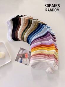 30 Pares De Calcetines De Corte Bajo De Color Sólido Al Azar Para Atuendo Casual - Multicolor - Ver 10
