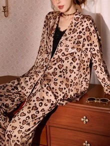 Gongdie 2pcs Disney Marie Cat Print Cotton Long Sleeve Pajama Set, Autumn/Spring - Brown - View 3