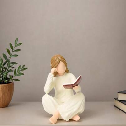 1pc Reader Statue | Thinker Figurine | Resin Bookworm Desktop Decor | Creative Gift For Book Lovers | Suitable For Office Bookshelf, Library, Home Study Fireplace Mantel Display, No Assembly Required