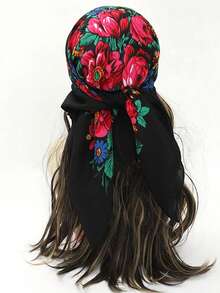 1 buc. Eșarfă elegantă multicoloră pentru femei, cu imprimeu auriu, accesoriu versatil, potrivită ca și cadou de sărbători - Negru - Vizualizare 2