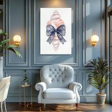 1 pza Arte de pared de verano azul, decoración de playa, cuadro de lienzo con marco, póster vintage, concha, lazo de encaje, azul y blanco - Botánico, acuarela, estilo suave y soñador, regalo ideal, decoración para sala, dormitorio u oficina, incluye herrajes - Vertical - Lienzo enmarcado - Ver 6