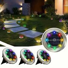 1/4 piezas Luces solares de acero inoxidable con 8 LED, luces de camino con encendido/apagado automático solar, seleccionables en cálido/blanco/color, luces de ambiente para jardín y fiesta, panel solar recargable, batería recargable incorporada, para jardín, patio, entrada, césped, escaleras, camino, iluminación de jardín, iluminación de entrada, iluminación de diseño elegante, iluminación decorativa navideña, regalo de decoración de jardín exterior - 8 LED - Ver 12