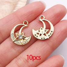 10/30个合金日月星辰吊坠，镶钻水晶太阳吊坠，金色星空吊坠，适用于DIY珠宝制作手链项链 - 彩色 - 查看 39