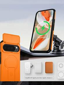 Armor Flip Up Camera Open The Window Folde Bracket Magnetic Wireless Charging Splice 2in1 TPU Phone Case Compatible With 9 Pro XL 10 9 Pro 9A 5G Cool Fashion Shockproof Stand Back Cover - Orange - View 9