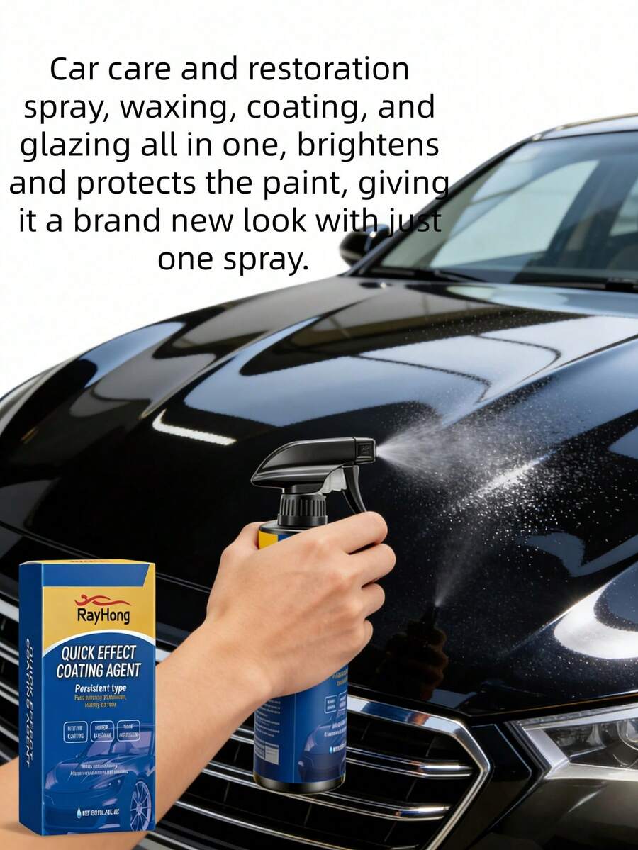 rayhong 汽车镀膜喷剂，汽车护理翻新修复漆面打蜡喷剂/汽车镀膜喷剂，一喷一擦即可提亮增强，疏水防污染，便捷的汽车漆面护理提亮工具（新旧款随机发货）