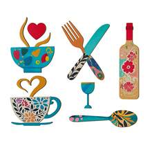 8 pezzi Set di decorazioni in legno per pareti, include disegni di coltello e forchetta, tazza da caffè, bicchiere da vino, adatto per decorazione di cucina, caffetteria, sala da pranzo, bar, pannelli decorativi, appendini da parete in legno, simboli per la casa, regali decorativi per inaugurazione casa e festività - Multicolore - Visualizzare 10