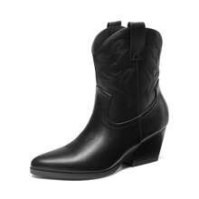 Women's Cowboy Ankle Boots Western Booties Low Heel Pointed Toe Cowgirl Boots - Toàn bộ màu đen - Xem 4