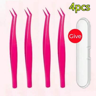 1/4pcs With Travel Storage Case Glue-Free Eyelash Curler With Travel Storage Box Rose Red/Black DIY Nanolayer Anti-Stick Self-Adhesive, High-Precision Makeup Tool, Special Application For False Eyelashes Without Adhesive