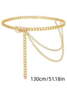 1 pieza Cadena de cintura metálica cuadrada de varias capas vintage, ajustable al tamaño de la cintura, adecuada para vestidos y bikinis, excelente para fiestas de verano/otoño y uso diario - Dorado - Ver 14