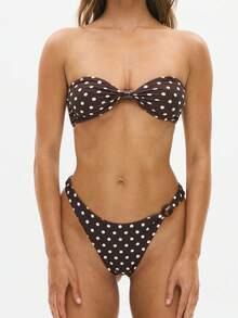 Women's 2 Piece Polka Dots Bikini Sets Halter Triangle Swimsuit Cheeky High Cut Bathing Suits For Summer Beachwear - màu nâu - Xem 1