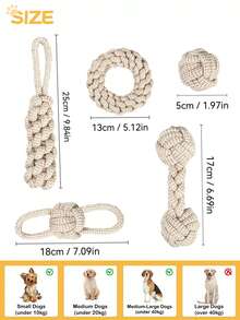 5pcs Dog Handmade Braided Rope Toys Set, Chew Toys For Medium & Small Dogs, Tug Of War, Fetch, Dental Care - Multicolor - View 2