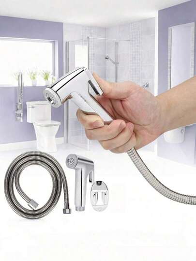 1pc Bathroom Toilet Faucet Sprayer Head, Bathroom Cleaning Spray, Handheld Diaper Sprayer, Pet Bathing Sprayer, With Hose And Bracket, Home Bathroom Decor Accessories For Summer
