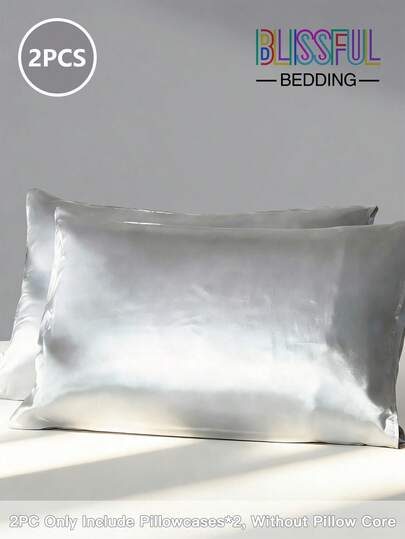 2pcs Satin Pillowcase Set - Polyester Satin Pillowcases, Standard Size, Solid Color Pillowcases With Envelope Closure, Suitable For Hair And Skin, For Bedroom/Guest Room/Dorm (Boys/Girls)/Travel