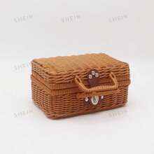 1pc Handmade Rattan Woven Storage Box, Wedding Gift Box, Christmas/Thanksgiving Gift Box, Makeup Organizer Basket, Birthday Gift Box, Holiday Gift Box, Suitable For Home, Camping, Shelves, Photography Props - Brown - View 4