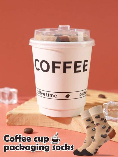 1 Pair New Interesting Multi-Color Coffee Mid-Calf Socks Gift Box, Spring/Summer Unisex Sports Socks, Imaginative Food-Inspired Creative Design, Knitted Fabric, Long & Thick Soft & Comfortable, Perfect Gift For Birthday, Valentine's Day, Easter, Festival, Carnival, Dates, Parties, Holidays, Unique Fashion Quirky Abstract Daily Casual Wear Socks, Popular Food-Themed Outfit, Suitable For All Seasons, Great Gift For Couples, Friends, Vacation, Outdoor Sports, Gym, Home, Office, Etc.