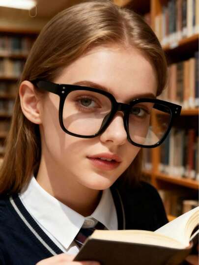 1 Pair Unisex Square Frame Optical Glasses, Campus Style Flattering Glasses For Daily Wear