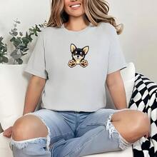 Embroidered Chihuahua Dog Heat Transfer Sticker, Black-Brown With Brown Paw Print. This Washable Sticker Is Suitable For T-Shirts, Hoodies, Jeans, Backpacks, And Throw Pillows. - 4in/10.16cm - View 6