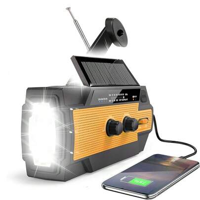 Emergency Solar Radio, 4000mAh Solar Hand Crank Portable FM/AM Radio With 1W Flashlight & Motion Sensor Reading Lamp, Cell Phone Charger, And SOS Alarm, For Home And Emergency