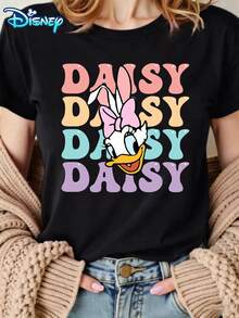 Disney Women's Mickey & Friends Easter Bunny Egg Character Collage Short-Sleeved T-Shirt - Easter Egg & Bunting Theme Round-Neck Top, Soft Cotton Breathable Fabric, Summer Casual Style, Suitable For Easter Celebrations - màu đen - Xem 1