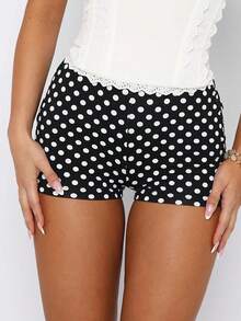 Women Polka Dot Micro Shorts Low Rise Elastic Waist Booty Cheeky Shorts Cute Y2k Lounge Bottoms Going Out Mini Shorts Streetwear - 黑色 - 查看 3