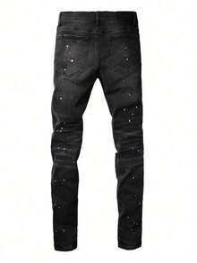 2025 New Hot  Purple American Style Men Jeans High Street  Slim Fit Stretch Black Ripped Skinny Pants Fashionable - 黑色 - 查看 3