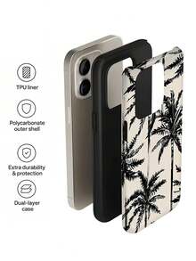 1pc Minimalist Retro Vacation Style Coconut Tree Pattern Glossy 2-In-1 Filmic Hard Phone Case, Suitable Compatible With Samsung/ 11/12/13/14/15/16/17 Pro Max - Multicolor - View 5
