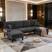 Sofas & Couches - Dark Gray + Linen + 4 Seat + Foam - View 1