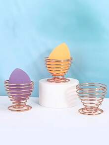 3pcs Elegant Stainless Steel Makeup Sponge Holder, Hygienic, Space-Saving, Fragrance-Free, Suitable For Normal Skin, Gift For Women - Rose Gold - View 3