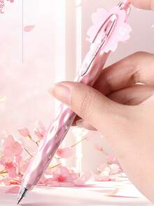 Colorful Laser Sakura Flower Retractable Ballpoint Pen, Quick-Drying Black Ink Suitable For Students - Multicolor - View 8