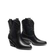 Women's Cowboy Ankle Boots Western Booties Low Heel Pointed Toe Cowgirl Boots - Toàn bộ màu đen - Xem 6