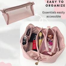 Large Capacity Travel Cosmetic Bag, Travel Makeup Bag,  Opens Flat For Easy Access, Toiletry Bag For Women, Vegan Leather, Multifunctional - màu nâu - Xem 3