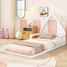 Children's Bed 90 X 200 Cm, Flat Bed, House Shape, Solid Pine, Simple Design, White - White - View 3