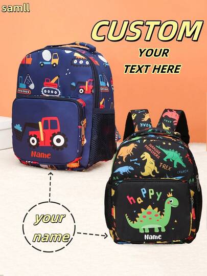 Customized Mini Backpack With Your Name Or Holiday Greetings. Create A Unique And One-Of-A-Kind Backpack. Fashionable Casual Multi-Purpose Cute Unicorn, Dinosaur, Excavator, Bow Print Backpack. Lightweight And Portable, Suitable For Daily Use And Travel