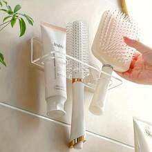 1pc Multifunctional Bathroom Comb Holder Wall Mount Rack, Bathroom Storage Organizer Box - Clear - View 6