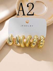 6-18pcs Luxury Gold Personalized Exaggerated CCB Earring Set - Yellow Gold - View 4