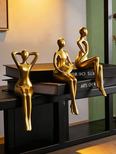 金色装饰思想者雕像摆件，书架装饰，抽象雕像摆件，办公室装饰，现代家居装饰，客厅收藏摆件，咖啡桌装饰，三件套