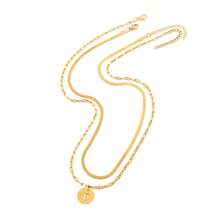 2pcs/Set Minimalist Stainless Steel Letter Necklace Fish Bone Chain Multi-Layer Necklace For Women - Golden Yellow Round - View 12