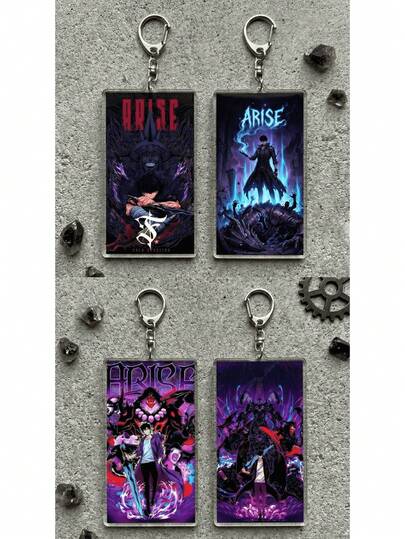 4pcs Solo Leveling Anime Character Acrylic Pendant Keychain, Korean Cartoon Text Style Accessory, Keychain Charm, Solo Leveling Fan Gift