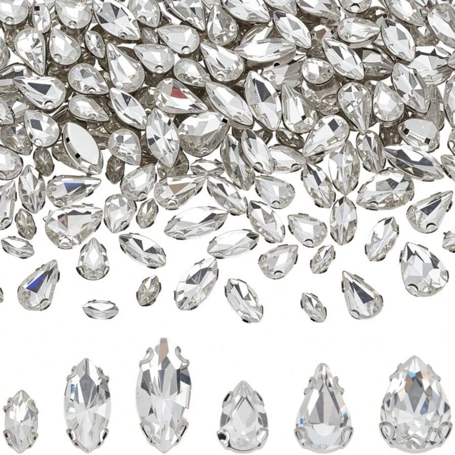 100 buah Rhinestone Bentuk Tetesan Air & Bulat, Rhinestone Kristal Transparan dengan Bagian Belakang Datar, Cocok untuk Dekorasi Pakaian, Tas, Sepatu, dan Kerajinan DIY - Berlian berbentuk tetesan air mata marquise - View 1