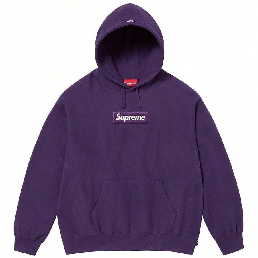 Supreme FW23 Fall/Winter Collection WEEK16 Box Logo Hooded Sweatshirt, Solid Color Logo Pullover Fleece Hooded American Style Sweatshirt, Unisex - Dark Purple - View 1