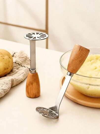 1pc Mini Potato Masher, Manual Mashing Kitchen Tool, Wooden Handle, Stainless Steel Masher, Suitable For Potatoes, Avocados, Beans, Vegetables, Fruits, Perfect For Preparing And Mashing Various Types Of Food, Mashing Tool, Kitchen Tool, Homecoming Season, Home Decoration, Gifts For Women, Gifts For Men, Gifts For Friends