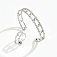 Bộ 2 vòng tay và nhẫn nữ, thiết kế tối giản hình số 8 rỗng thời trang. - Bạc - Xem 6
