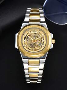 LONGLUX 1pc Hollow Automatic Mechanical Men's Watch, Stainless Steel Strap, Business Watch - Multicolor - View 6