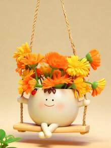 Smiling Flower Pot Hanging Planter, Suitable For Indoor And Outdoor Plants, Cute Hanging Flower Pot For Pearl String Plants, Happy Resin Succulent Planter, Gift For Her, Best Birthday Gift For Valentine's Day - A - View 7