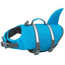Chaleco salvavidas ajustable con diseño de tiburón para perros, con asa de rescate reflectante, adecuado para nadar, playa, navegación y actividades acuáticas, apto para perros grandes, medianos y pequeños - Azul - Ver 20
