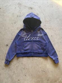 Retro Design Sense High Street Hoodie Nail Beads Niche Personality Street Hip-Hop Style Men's And Women's Sweatshirt - 紫色 - 查看 3