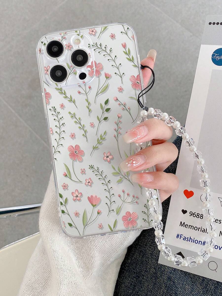花朵图案透明碎花彩绘加厚防摔手机壳，配装饰串珠手链，兼容 16/11/16 Pro/16 Plus/16 Pro Max/16 e/15 Pro Max/13/14/12/XS/XR/7G/8P、Galaxy S25/S25 Plus/S25 Ultra/A16/A36/A26/A56/A50/A12/A32/A52/A72/A51/A21 S/A13/A14/S24/S24 Plus/S24 Ultra、S22/A52/A53/A54/A55、11/12 Pro/12/12 X/13 Pro/14 Pro/15 Pro、10/9/Note9/12c/Note11 Pro/Note8 Pro - 彩色 - 查看 1