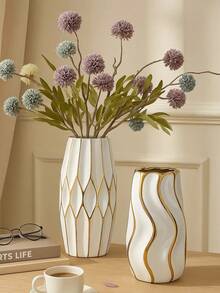 Jarrón ondulado chapado en oro moderno - Decoración elegante para espacios femeninos, crea una esquina estética y cómoda en el hogar - Múltiples estilos - Ver 4